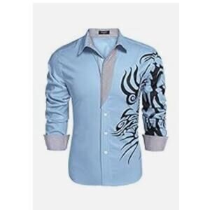 COOFANDY Mens Print Button Dress Shirt Fashion Print Long Sleeve Casual Size XXL